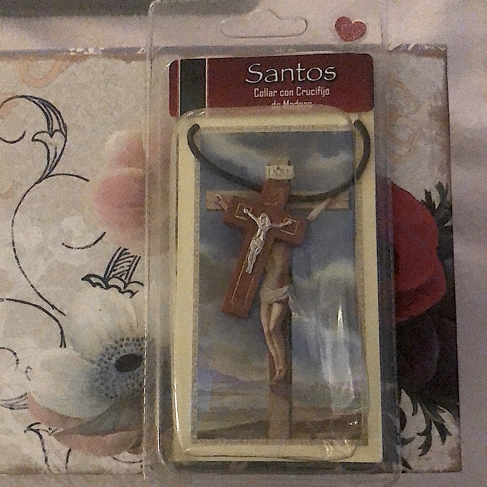 Wooden Crucifix Necklace ~ NEW IN PKG